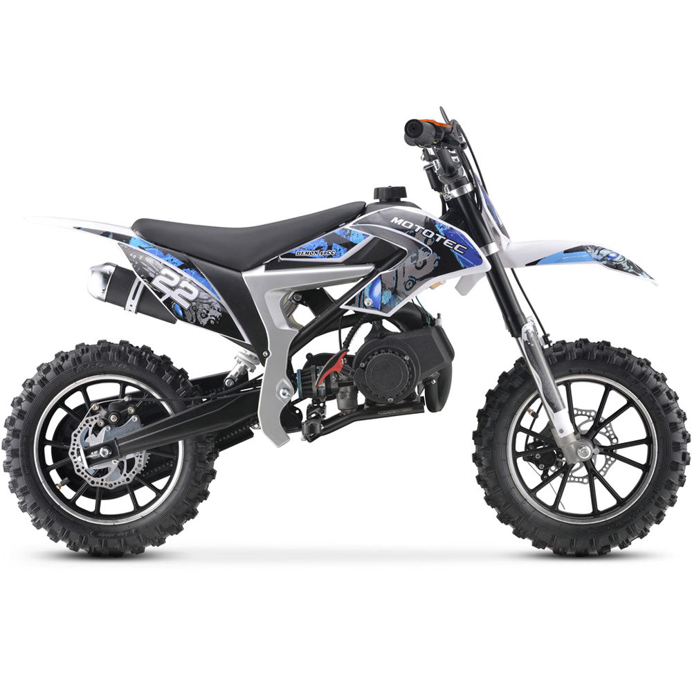 MotoTec Demon 50cc 2-Stroke Kids Gas Dirt Bike Blue