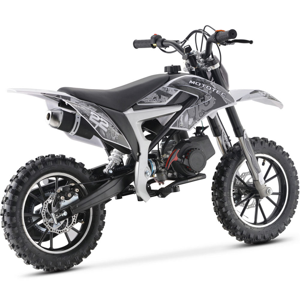 MotoTec Demon 50cc 2-Stroke Kids Gas Dirt Bike White