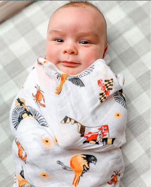 Gift Set: Maryland Baby Muslin Swaddle Blanket and Burp Cloth/Bib Combo by Little Hometown
