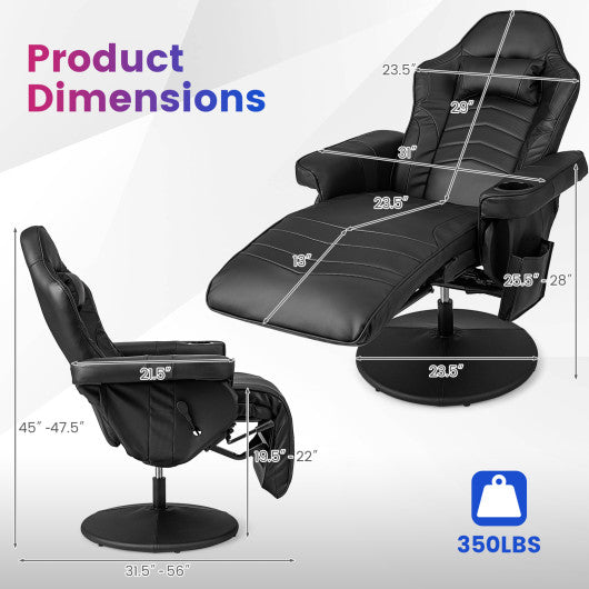 Massage Video Gaming Recliner Chair with Adjustable Height-Black