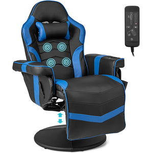 Massage Video Gaming Recliner Chair with Adjustable Height-Blue