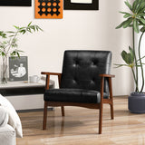 Mid Century Modern Accent Chair with Solid Rubber Wood Frame and Leather Cover-Brown