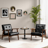 Mid Century Modern Accent Chair with Solid Rubber Wood Frame and Leather Cover-Brown