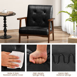 Mid Century Modern Accent Chair with Solid Rubber Wood Frame and Leather Cover-Brown