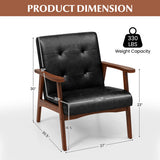 Mid Century Modern Accent Chair with Solid Rubber Wood Frame and Leather Cover-Brown