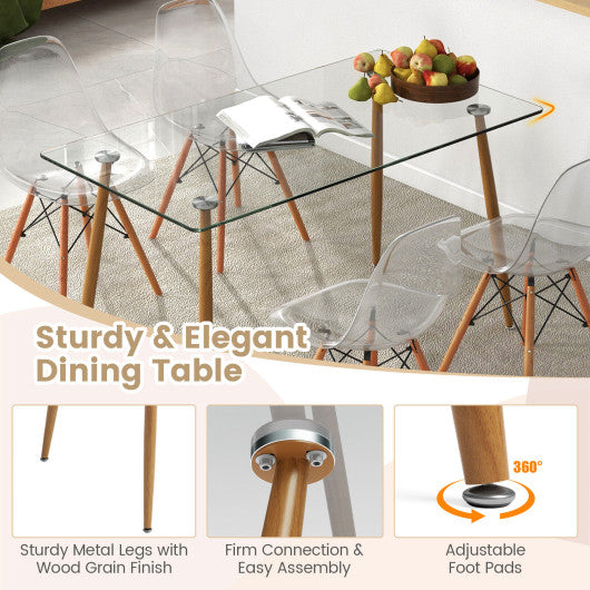 5 Pieces Rectangle Dining Table Set with 51 Inch Glass Tabletop-Transparent