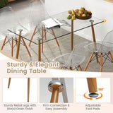 5 Pieces Rectangle Dining Table Set with 51 Inch Glass Tabletop-Transparent