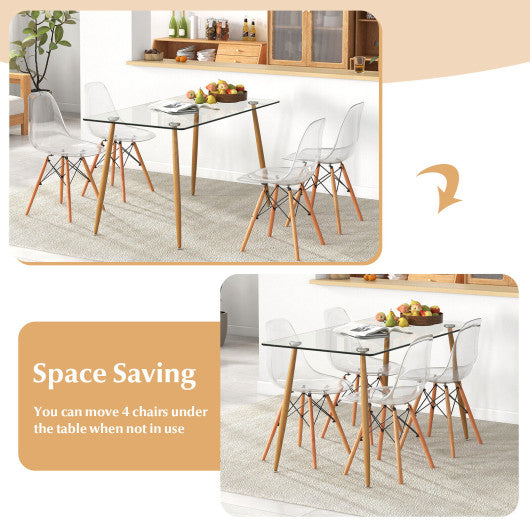 5 Pieces Rectangle Dining Table Set with 51 Inch Glass Tabletop-Transparent