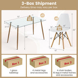 5 Pieces Rectangle Dining Table Set with 51 Inch Glass Tabletop-White