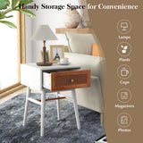1-Drawer Modern Bedside Table with Solid Wood Legs-White