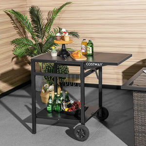 Movable Outdoor Grill Cart with Folding Tabletop and Hooks-Black