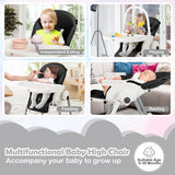 4-in-1 Foldable Baby High Chair with 7 Adjustable Heights and Free Toys Bar-Black
