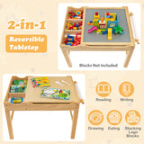 Kids Multi Activity Play Table Wooden Building Block Desk with Storage Paper Roll-Natural
