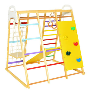 8-in-1 Wooden Jungle Gym Playset with Monkey Bars-Multicolor