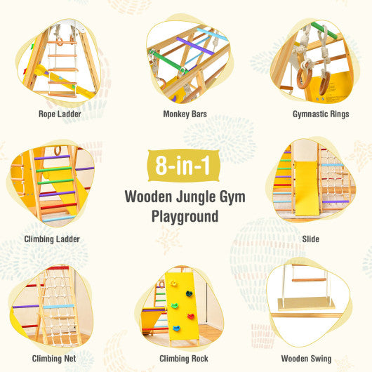 8-in-1 Wooden Jungle Gym Playset with Monkey Bars-Multicolor