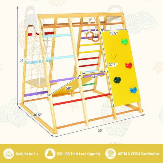 8-in-1 Wooden Jungle Gym Playset with Monkey Bars-Multicolor