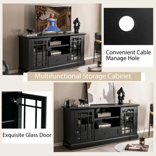 TV Stand for TVs up to 70  with Glass Doors Cubbies and Drawer-Black