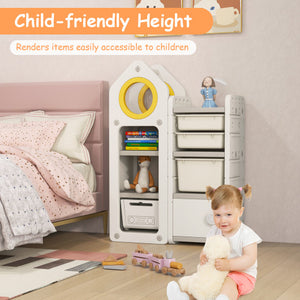 Multipurpose Toy Chest and Bookshelf with Mobile Trolley for Bedroom-Gray