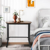 Narrow End Table with Rustic Wood Grain and Stable Steel Frame-Rustic Brown