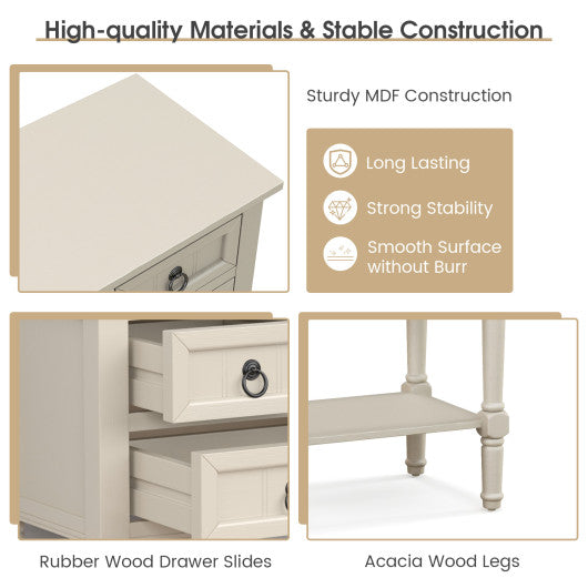 Narrow Console Table with 3 Storage Drawers and Open Bottom Shelf-Beige