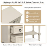 Narrow Console Table with 3 Storage Drawers and Open Bottom Shelf-Beige