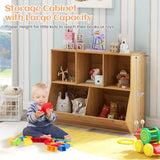 5-Cube Wooden Kids Toy Storage Organizer with Anti-Tipping Kits-Natural