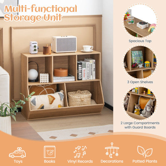 5-Cube Wooden Kids Toy Storage Organizer with Anti-Tipping Kits-Natural