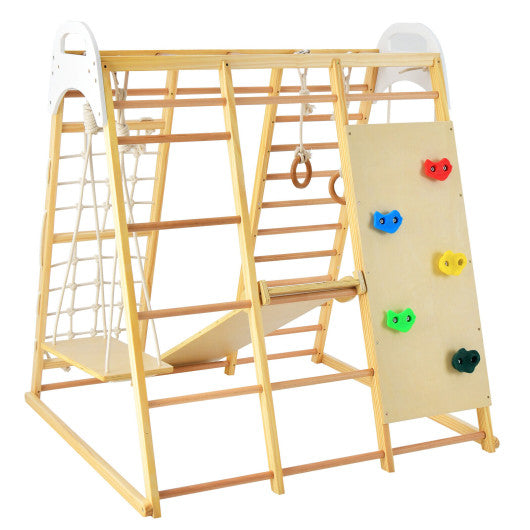 8-in-1 Wooden Jungle Gym Playset with Monkey Bars-Natural