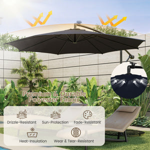 10 Feet Patio Offset Umbrella with 112 Solar-Powered LED Lights-Beige-Navy