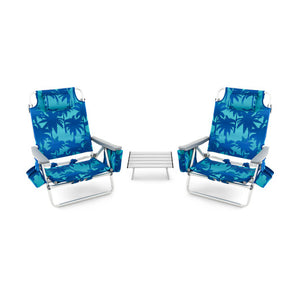 2 Packs 5-Position Outdoor Folding Backpack Beach Table Chair Reclining Chair Set-Navy