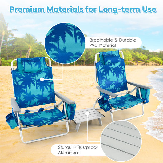 2 Packs 5-Position Outdoor Folding Backpack Beach Table Chair Reclining Chair Set-Navy