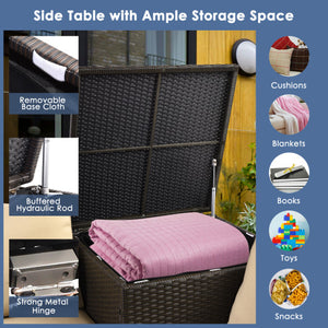 6 Pieces Outdoor Wicker Furniture Set with 32 Inch Propane Fire Pit Table-Navy