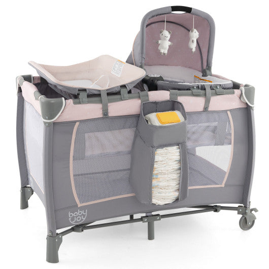 4-in-1 Convertible Portable Baby Playard Newborn Napper with Music and Toys-Gray