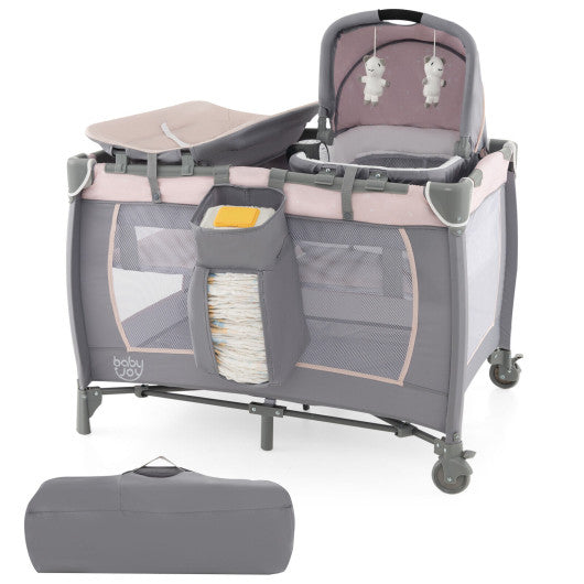 4-in-1 Convertible Portable Baby Playard Newborn Napper with Music and Toys-Gray