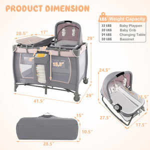 4-in-1 Convertible Portable Baby Playard Newborn Napper with Music and Toys-Gray