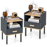 Nightstand Bedside End Table with Drawer and Open Shelf for Living Room Bedroom-Gray