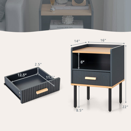 Nightstand Bedside End Table with Drawer and Open Shelf for Living Room Bedroom-Gray
