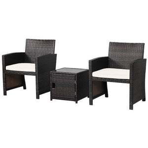 3 Pieces Patio Wicker Furniture Set with Storage Table and Protective Cover-Off White