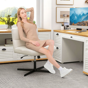 Office Armless Chair Cross Legged with Imitation Lamb Fleece and Adjustable Height-Beige