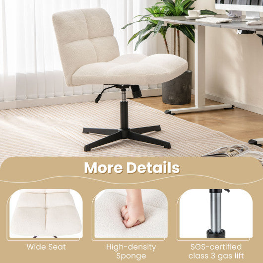 Office Armless Chair Cross Legged with Imitation Lamb Fleece and Adjustable Height-Beige