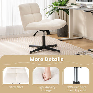 Office Armless Chair Cross Legged with Imitation Lamb Fleece and Adjustable Height-Beige