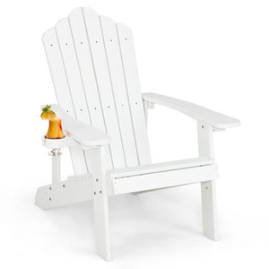 Weather Resistant HIPS Outdoor Adirondack Chair with Cup Holder-White