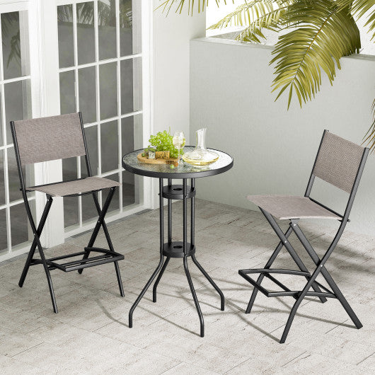 Outdoor Folding Bar Height Stool Set of 4 with Metal Frame and Footrest-Coffee