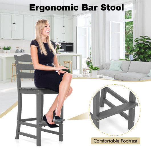 30 Inches Counter Height HDPE Bar Stool with Backrest and Footrest-Gray