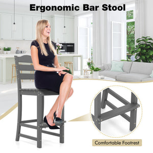 30 Inches Counter Height HDPE Bar Stool with Backrest and Footrest-Gray