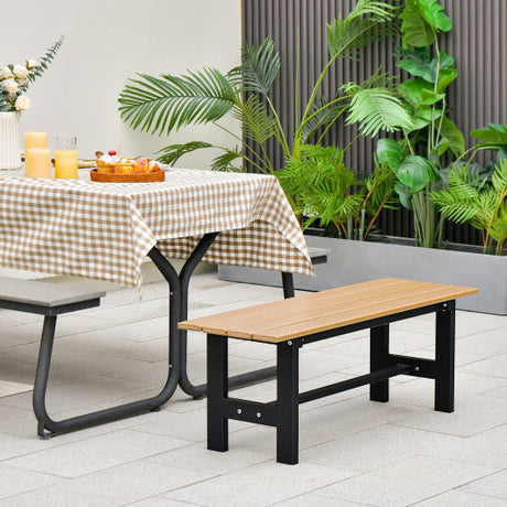 47" Outdoor Chair with Slatted Seat Plastic Coated Iron Frame-Brown