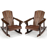 Outdoor Wooden Kid Adirondack Rocking Chair with Slatted Seat-Coffee