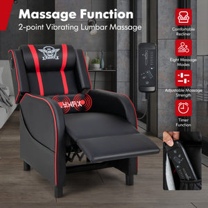 PU Leather Massage Gaming Recliner Chair with Side Pockets-Red