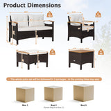 7 Piece Rattan Patio Sofa Set with Acacia Wood Tabletop and Armrests
