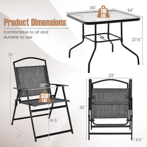 Patio Dining Set for 4 with Umbrella Hole-Gray